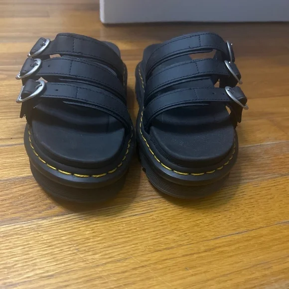 Martens Shoes Doc Martens Triple Strap Black Sandals